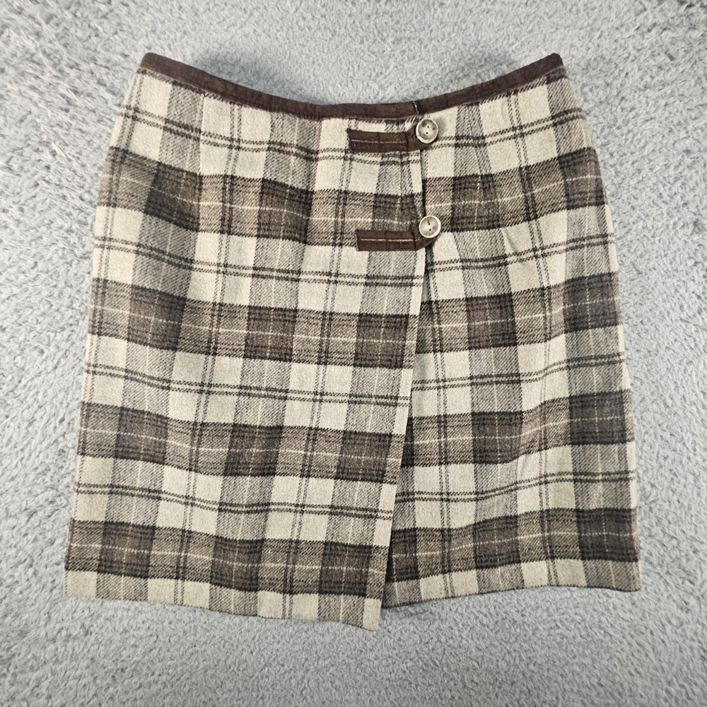 Vtg Gap Mini Skirt Juniors XS Brown Plaid Wool Blend Y2K 90s Academia Preppy